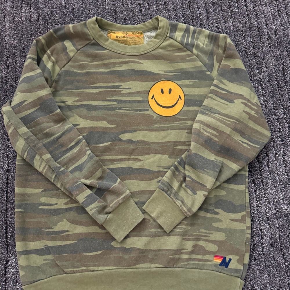 Aviator Nation Camouflage Sweater with Smiley Patch